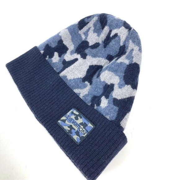 LOUIS VUITTON M70725 beanie hat knit hat knit cap Camouflage Knit hat wool blue - Picture 4 of 13